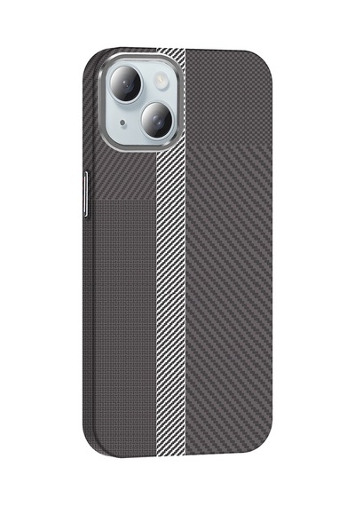 Noktaks - İphone 15 Uyumlu Kılıf Magsafe Özellikli Karbon Fiber Görünümlü Gros Kapak - Gri-siyah - T36928