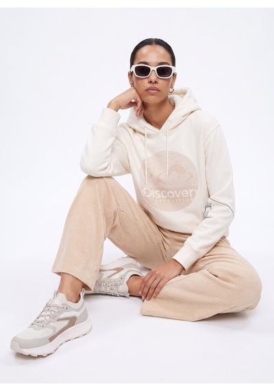 Discovery Expedition D4wl-swt3001 Ekru Kapüşonlu Rahat Baskılı Kadın Sweatshirt