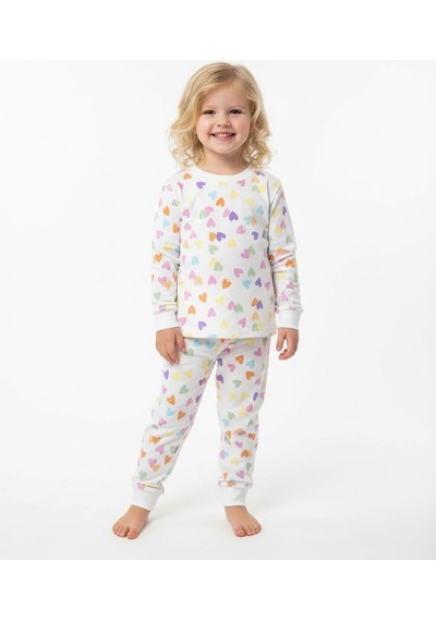 Kalp Desenli Kız Çocuk Pijama Takım St09656 KREM