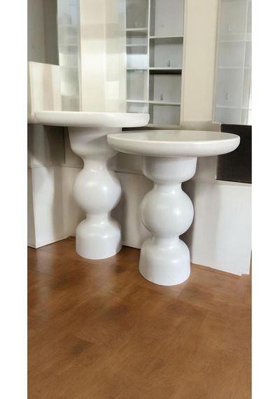 Simillo Wood Wooden Ahşap Beyaz Renk 2'li Set Fitilli Mantar Yan Sehpa Modern Fisko Kod:50499804547 Beyaz