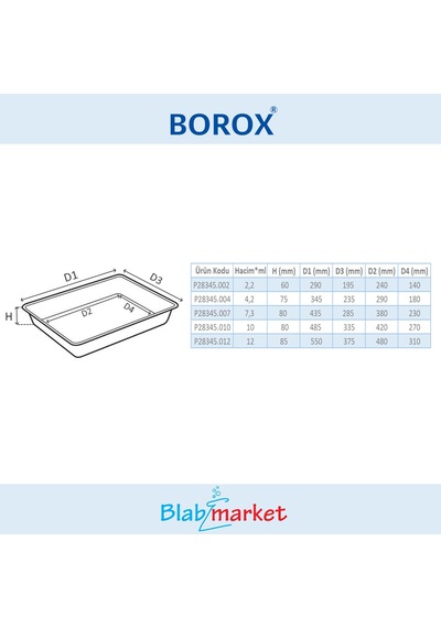 Borox Numune Taşıma Tepsisi 10L PP Tepsi Numune Kabı