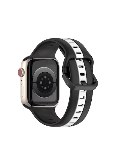 Apple Watch İle Uyumlu 42/44/45/49 Mm İçin Metal Tokalı Spor Silikon Kordon Çift Renkli Hava Alabilen Delikli Kayış Çok Renkli