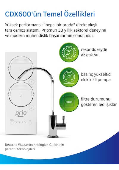 Prio Cdx600 Praktic Tanksız Direkt Akışlı Otomatik Yıkamalı Pompalı Su Arıtma Cihazı 600 Gpd Direk Akış