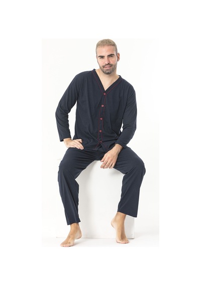 Sude Homewear Erkek Uzun Kol Pijama Takımı Koyu Lacivert