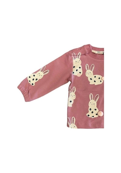 Zekids Kız Bebek Tavşan Baskılı Sweatshirt-14845 Gül Kurusu