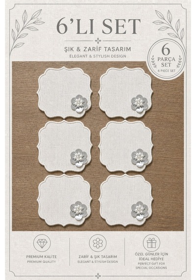 6'lı Set Gümüş Yansımalı Keten Kumaş Kahve Yanı Sunum Peçetesi Kokteyl Peçetesi Sunumluk Peçete Part