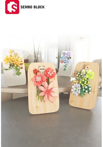 Sembo Block Orange Flower Stream Dekoratif Çiçekler 200 Parça Yapı Blokları  İle Uyumlu 611086