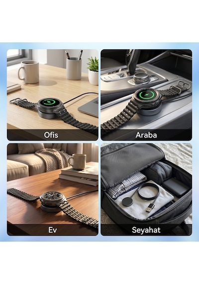 Caseonn Samsung Galaxy Watch 5 40mm Manyetik Usb Hızlı Şarj Kablosu Siyah Yüksek Amper
