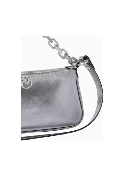Pinko Mini Half Moon Lamineli Süet Gümüş Lüks Baguette Çanta, Şık Ve Çok Yönlü Omuz Çantası