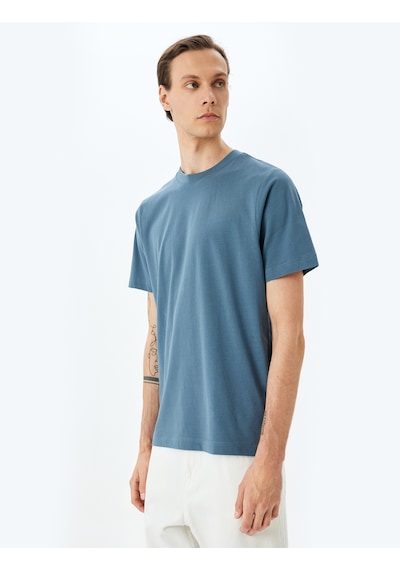 Koton Pamuklu Bisiklet Yaka Regular Fit Kısa Kollu Basic Tişört Mavi 5sam10099hk Mavi