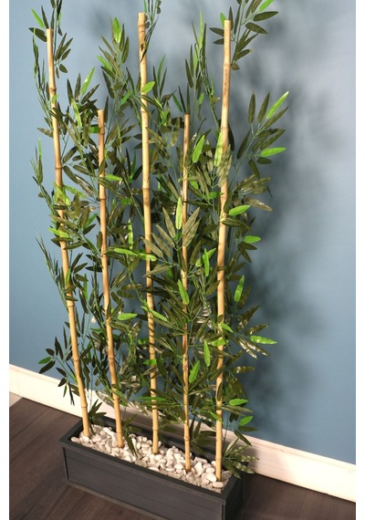 Yapay Çiçek Deposu Kumaş Yapraklı 5 Çubuklu Ahşap Saksıda Bambu Seperatör 20x70x180cm