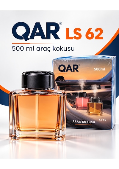 Qar Ls 62 Araç Kokusu 500 Ml Şık Cam Şişe Kalıcı Oto Parfümü Araç İçi Oda Ofis Kullanımına Uygun Izgaralı Kapak