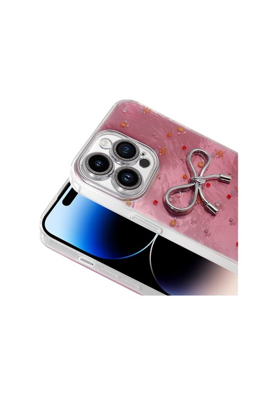 Apple Uyumlu iPhone 14 Pro Max Kılıf Kamera Korumalı Figürlü Zore Ponti Silikon Kapak Açık Pembe
