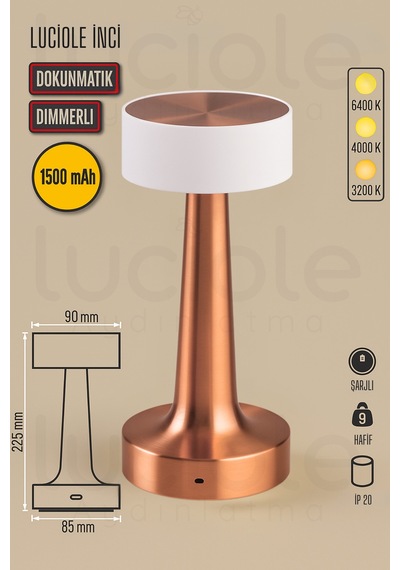 Ct-8436 Denver İnci Rose Gold, Dokunmatik Dimmerli, 3 Farklı Işık Tonlu, Şarjlı Led Masa Lambası