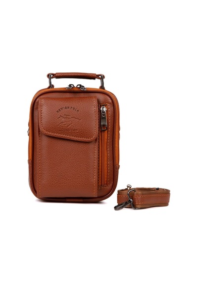 Newish Polo Erkek Deri Çelik Kasalı Kapaklı Omuz Ve El Çantası 15x19cm New189 - Taba