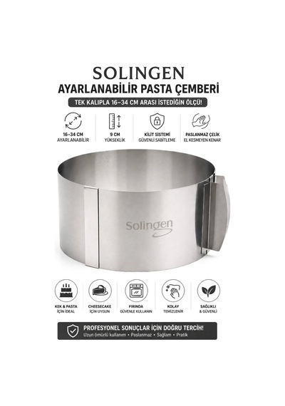 Solingen Ayarlanabilir Metal Kek Kalıbı 16-34 Cm