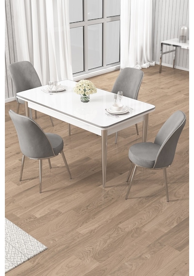 Canisa Rewa Serisi 70x110 Sabit Beyaz Krom Detay Masa Takımı Ve 4 Gri Sandalye Masa Beyaz Sandalye Gri Krom Ayak Canisa Rewa Serisi 70x110 Sabit Beyaz Krom Detay Masa Takımı Ve 4 Gri Sandalye Masa Beyaz Sandalye Gri Krom Ayak