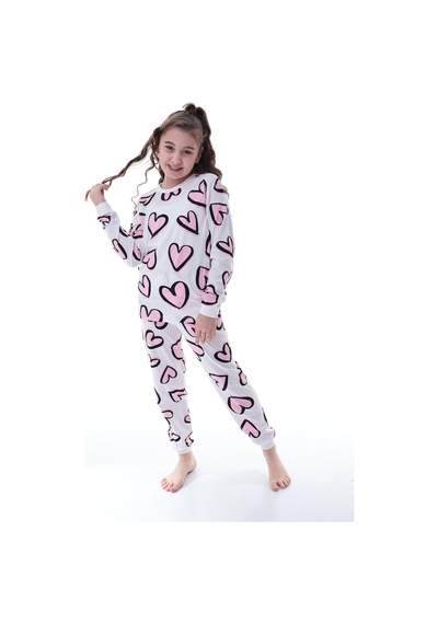 Kız Çocuk Kalpli Desenli Pamuklu Pijama Takımı Rahat Ve Tatlı Uyku Takımı Çok Renkli