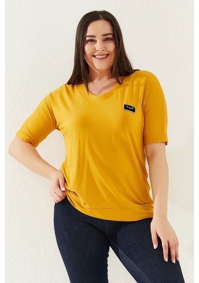 Lady Majestic Büyük Beden Bluz - Hardal