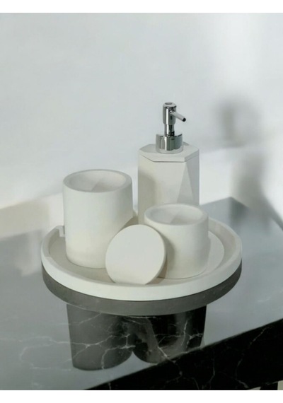 Kırık Beyaz Beton Banyo Seti 4 Lü Gri