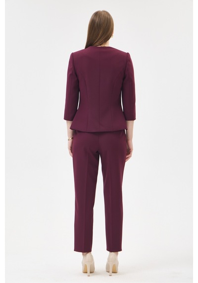Velnara Moda Mürdüm Zamansız Klasik Kadın Takım Elbise-v Yaka Ceket & Dar Paça Pantolon Koyu Mürdüm - 927044721 Koyu Mürdüm