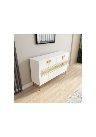 Karsu 120 Cm Konsol, Tv Ünitesi, Çok Amaçlı Dolap Beyaz-altın Beyaz-altın
