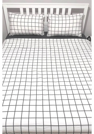 Karo Siyah Pamuklu Nevresim Takımı Beyaz 160x200 Beyaz