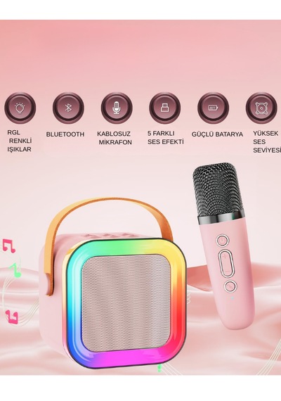 Teknozeel Mikrofonlu Karaoke 5 Ses Efektli Rgb Led Işıklı Bluetooth Kablosuz Hoparlör Ses Bombası