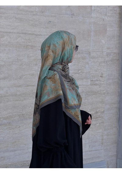 Qalortex Scarf Pamuklu Soft Âlâ Desen Eşarp-su Yeşili