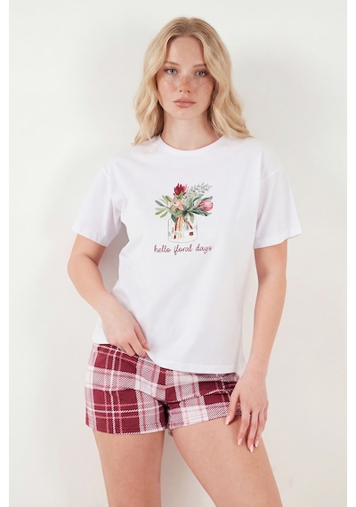 Lela Bayan Pijama Takımı 65790782 Beyaz-bordo