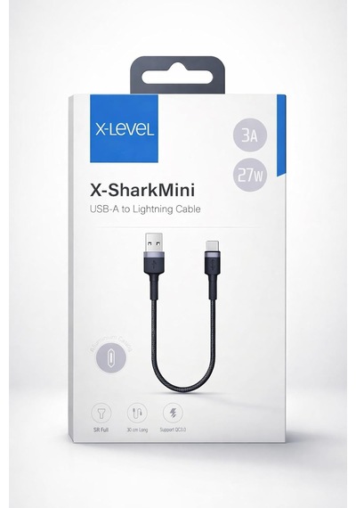 Xcc8699 X-sharkmini Usb-a To Lightning Hızlı Şarj Ve Data Kablosu 30cm 3a 27w Qc 3.0 Pd Destekli 480 Mbps Veri Aktarım Örgü Hasır Alüminyum Uç Dayanıklı Kısa Şarj Kablosu Xcc8699