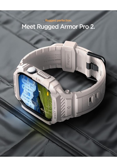 Apple Watch 46mm Seri 11/10 İle Uyumlu Kılıf & Kordon Kayış Rugged Armor Pro 2 Dune Beige - Acs10506 Çok Renkli