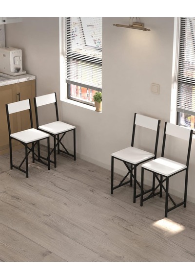 Kenzlife Mutfak Yemek Sandalyesi Arhavi Byzsyh 4 Adet Sandalye Metal Beyaz