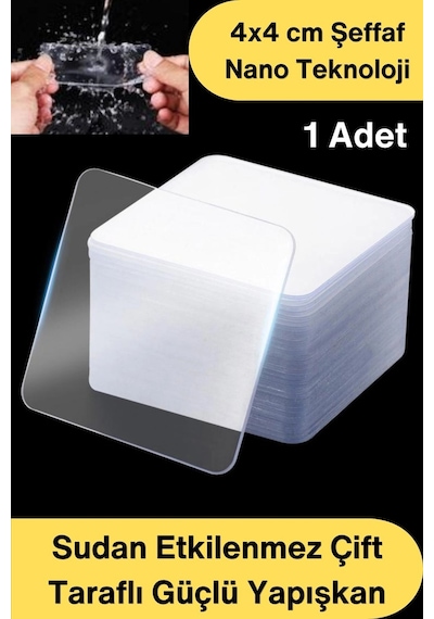 Çifttaraflıbant 4x4 Cm Şeffaf Nano Bant Çift Taraflı Güçlü Yapışkan Su Geçirmez Çivi Gerektirmeyen