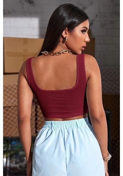 Kapsulavm Kadın Bordo Kalın Askılı Crop Top Büstiyer