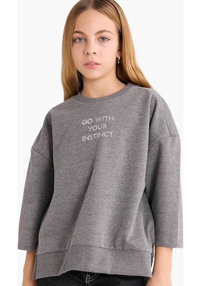 Defacto Kız Çocuk Oversize Geniş Kalıp Bisiklet Yaka Baskılı Sweatshirt G2461a825auar148 Antrasit-ar148