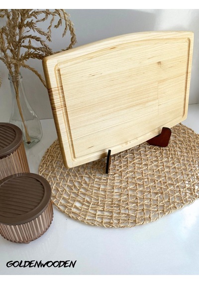 Doğal Ahşap Sunum Tabağı Dış Bükey Ahşap Sunumluk Beyaz Çam Boy:38cm En:25cm