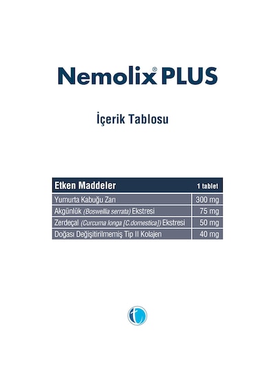 Tab Nemolix Plus Tip II Kolajen Yumurta Kabuğu Zarı 30tablet