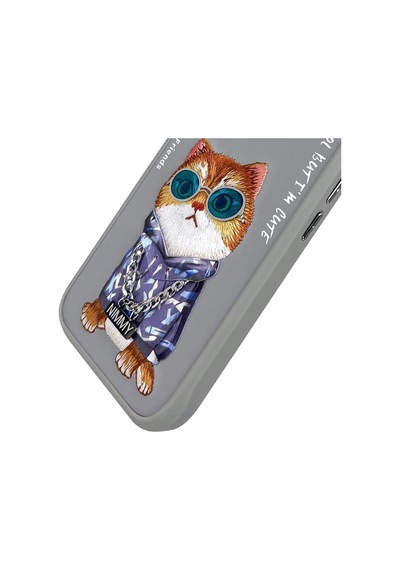 Apple Uyumlu iPhone 16 3d Gerçek Nakış İşleme Gözlük Ve Zincir Detaylı Köpek Desenli Kılıf Şeffaf