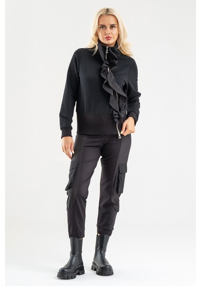 Bold & Young Siyah Volan Detaylı Fermuarlı Şık Sweat Ceket
