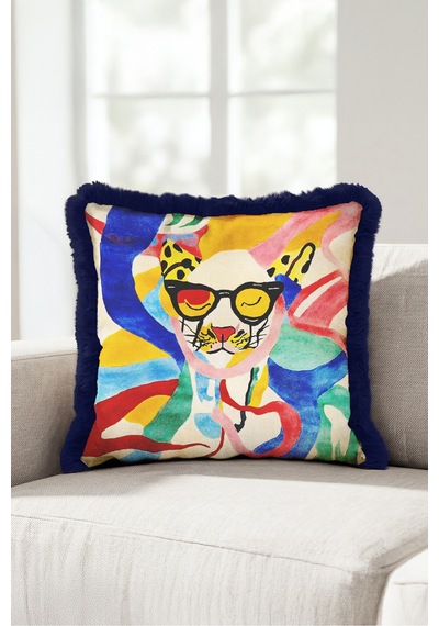 Pop Art Kedi Figürlü Renkli Saçaklı Yastık Kılıfı - Soyut Mavi Lacivert Püsküllü Kırlent Kılıfı Sessiz Kanyon Nova Pop Art Kedi Figürlü Renkli Saçaklı Yastık Kılıfı - Soyut Mavi Lacivert Püsküllü Kırlent Kılıfı Sessiz Kanyon Nova