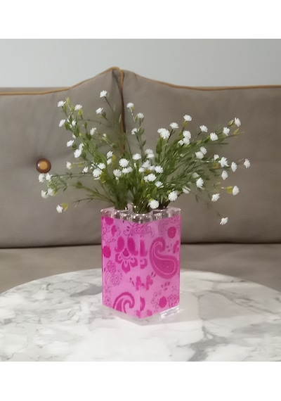 Vazoda Çiçek Dekoratif Beyaz Yapay Çiçek Vazo Dahil Pembe 7 x 7 x 17 CM