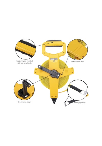 Açık Makara Fiberglas Şerit Metre, 165 Ayak Mezurası, Mühendisler, Dış Mekan, Atletik Alanlar İçin İnç/metrik 0 - 300 MM