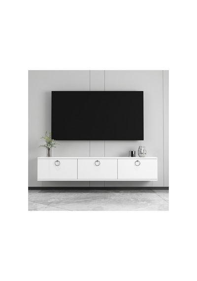 Sıla 150 Cm Duvara Monte Tv Ünitesi Tv Sehpası Beyaz-gümüş Beyaz-gümüş