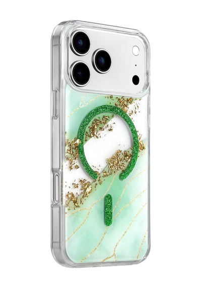 Onegif Apple İphone 17 Pro Lotus Simli Magsafe Kapak - Yeşil