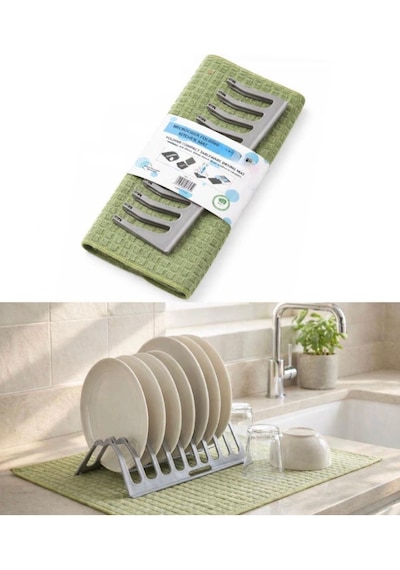 Ultra Emici Standlı Mikrofiber Bulaşık Kurutma Matı 40x50cm Tabaklık Altlığı Karışık Çok Renkli