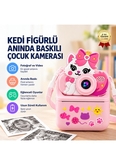 ZOOMY-C Kedi Figürlü Anında Baskılı Çocuk Kamerası -1795