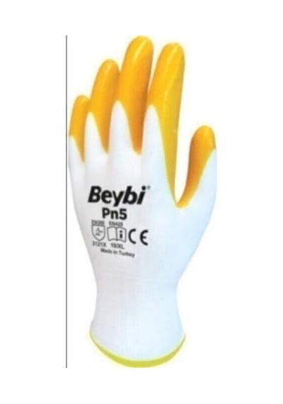 Beybi Eldiven Pn5 Nitril Sarı Beyaz Iş Eldiveni No:9 Nitril Malzeme, Sarı Ve Beyaz Renk, No:9 Beden, İş Eldiveni, Pn5 Model