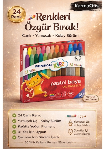 Kidz 24 Renk Pastel Boya Seti Yumuşak Uçlu, Canlı Ve Yoğun Pigmentli Oil Pastel Beyaz