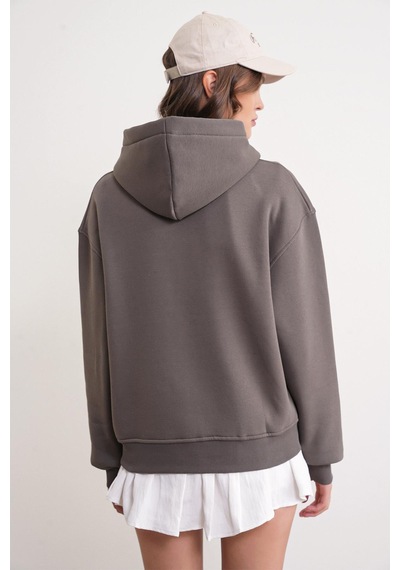 Mixray 2023 Unisex 3iplik Basic Polarlı Fermuarlı Sweatshirt Hoodie Antrasit